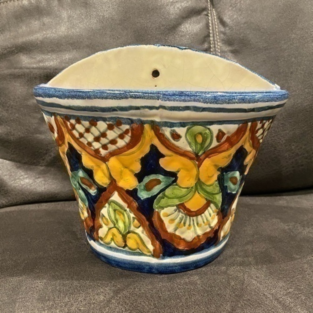 Handmade Mexico hanging planter pottery